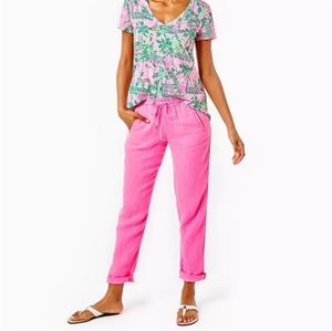 Lilly Pulitzer 31" Taron Mid-Rise Linen Pant in Pink Isle